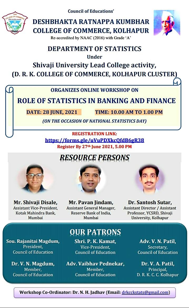online workshop on ‘Role of Statistics in Banking and Finance’ organized under Lead College activity