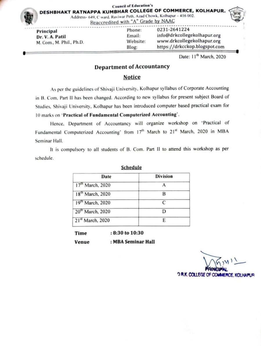 Department of Accountancy has Organized Five Days Workshop on Tally