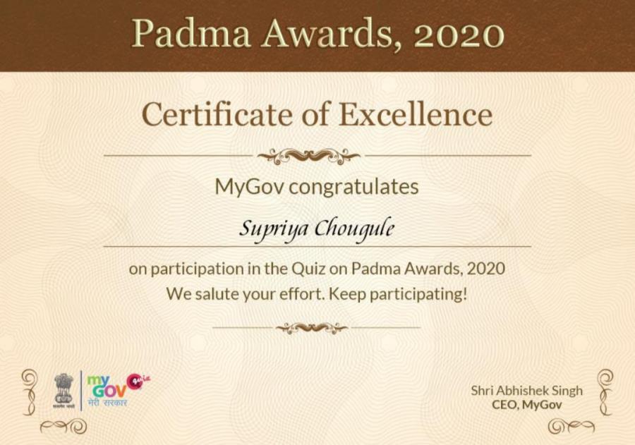 Dr. Supriya Chougule has Participated in Various Quiz held by Government of India