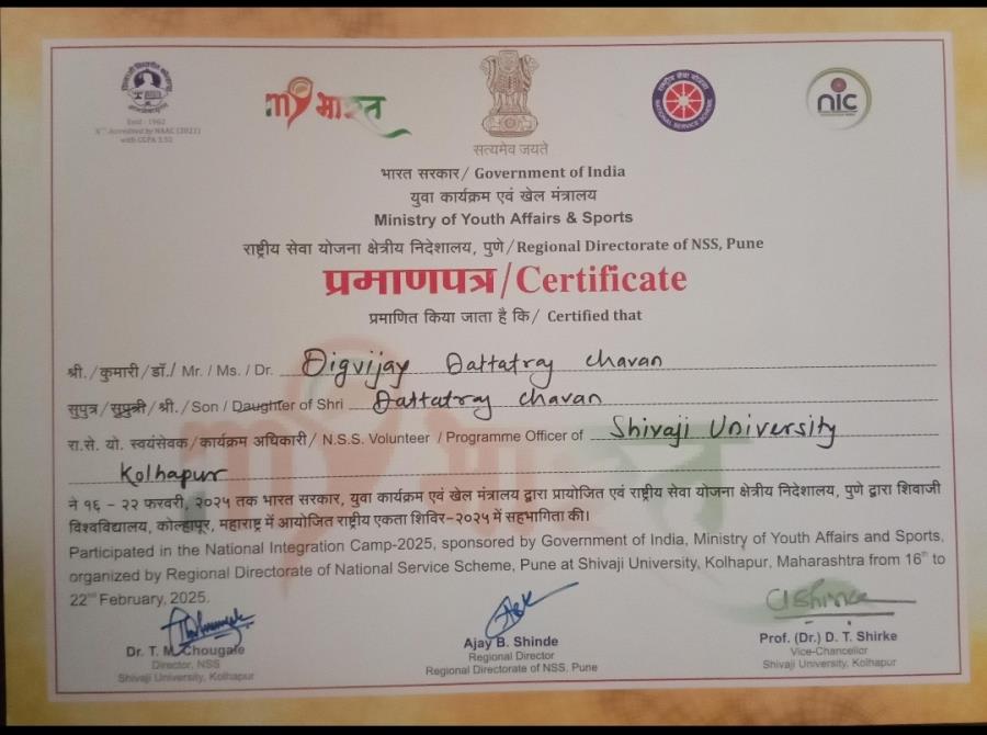 Digvijay  Chavan participated in National Int